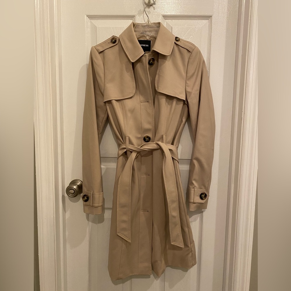 Express tan trench coat new with tags in size xs